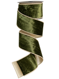 Dark Green Velvet with Champagne Trim 2.5inch - 10 yards