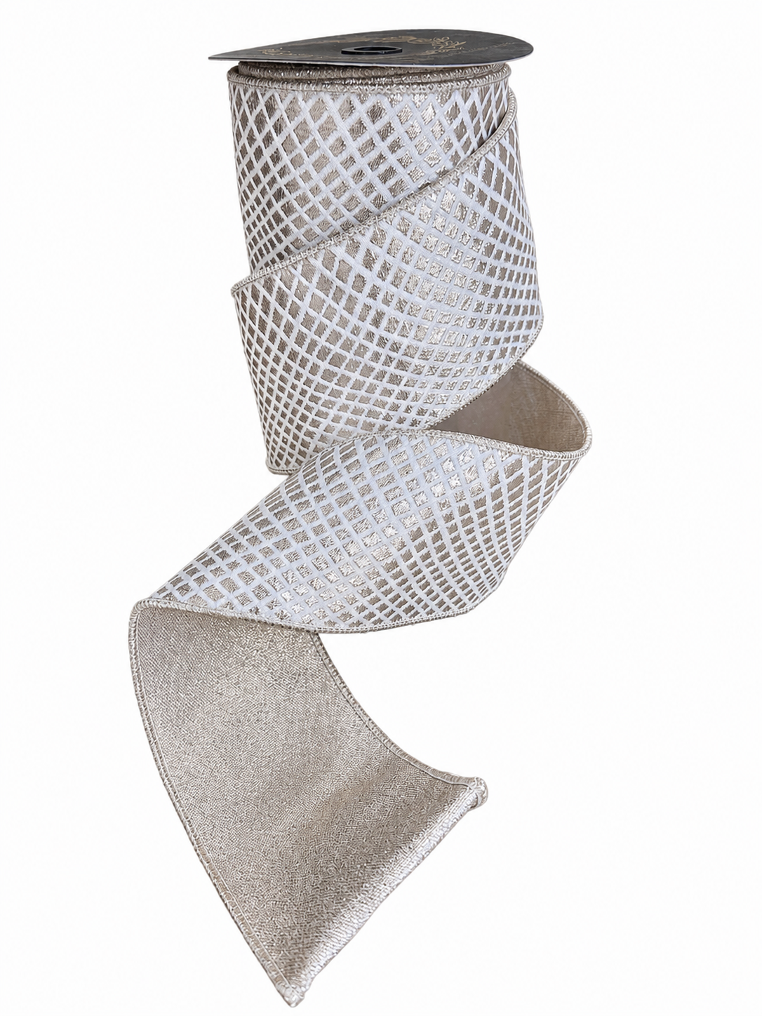 Ivory with Champagne Diamond Pattern 4 inch- 10 yards