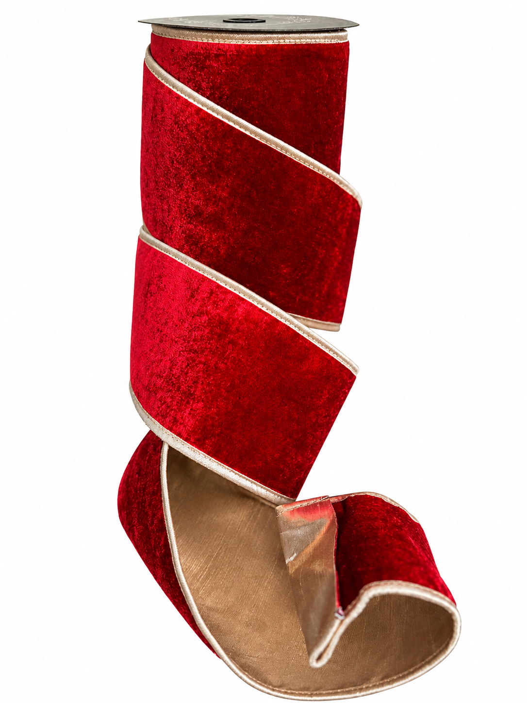 Red Velvet DBL Fused Metallic Dupion Gold 4 inch- 10 yards