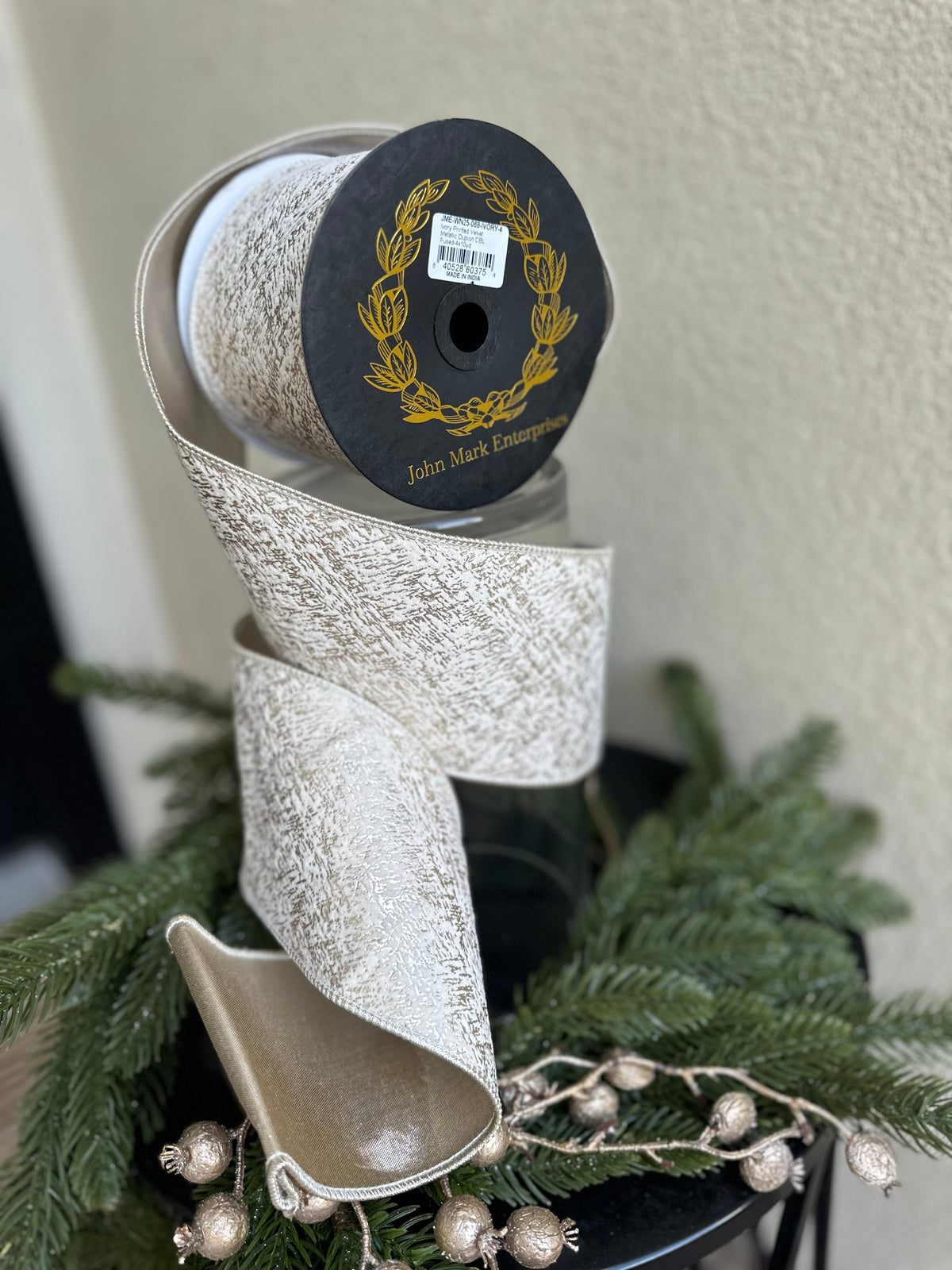 Ivory Champagne Printed 4 inch 10 yard