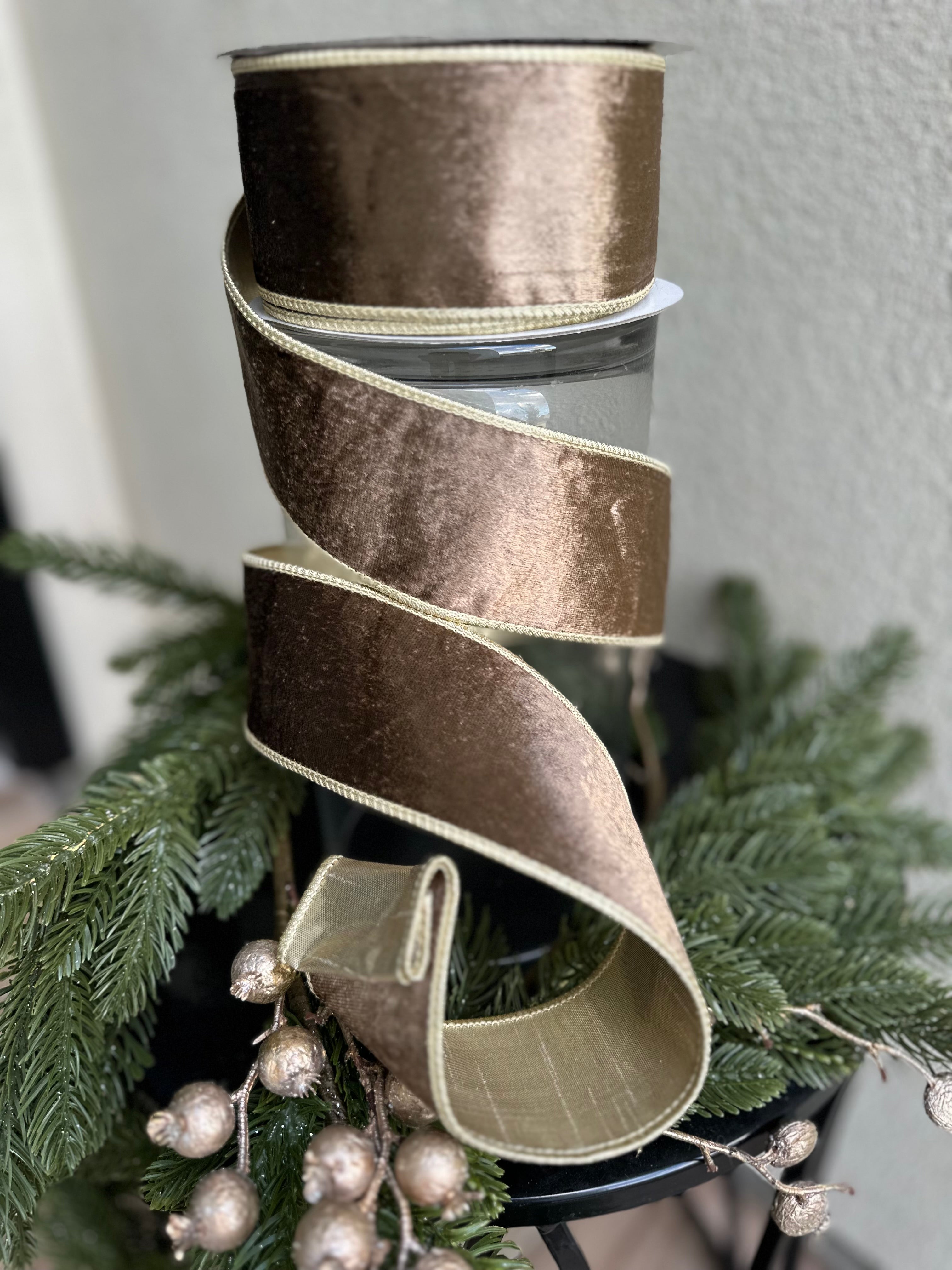 Taupe Velvet with Champagne Trim 2.5 inch - 10 yards