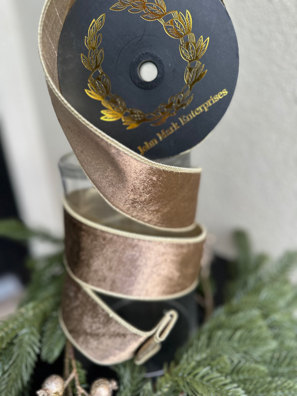 Taupe Velvet with Champagne Trim 2.5 inch - 10 yards