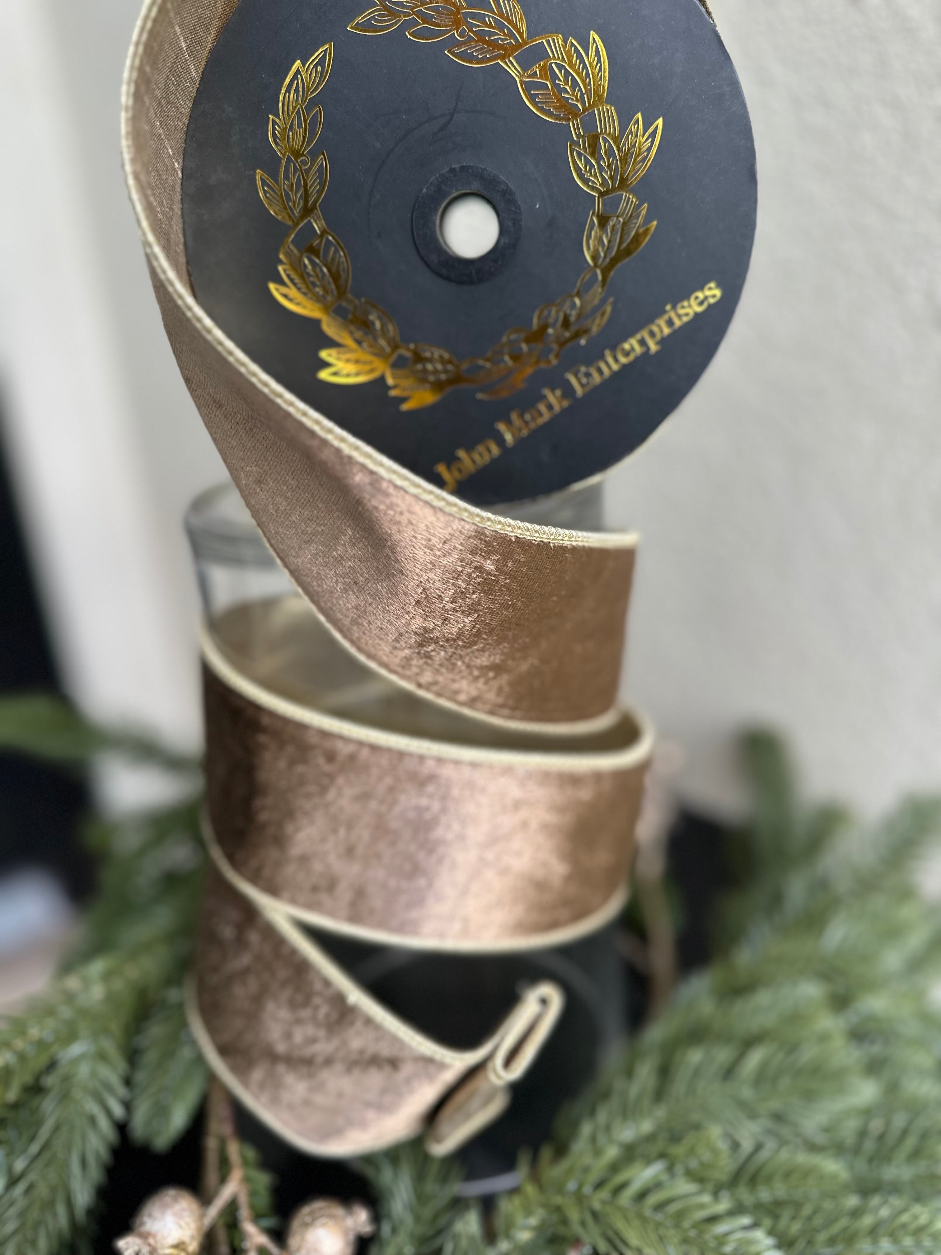 Taupe Velvet with Champagne Trim 2.5 inch - 10 yards