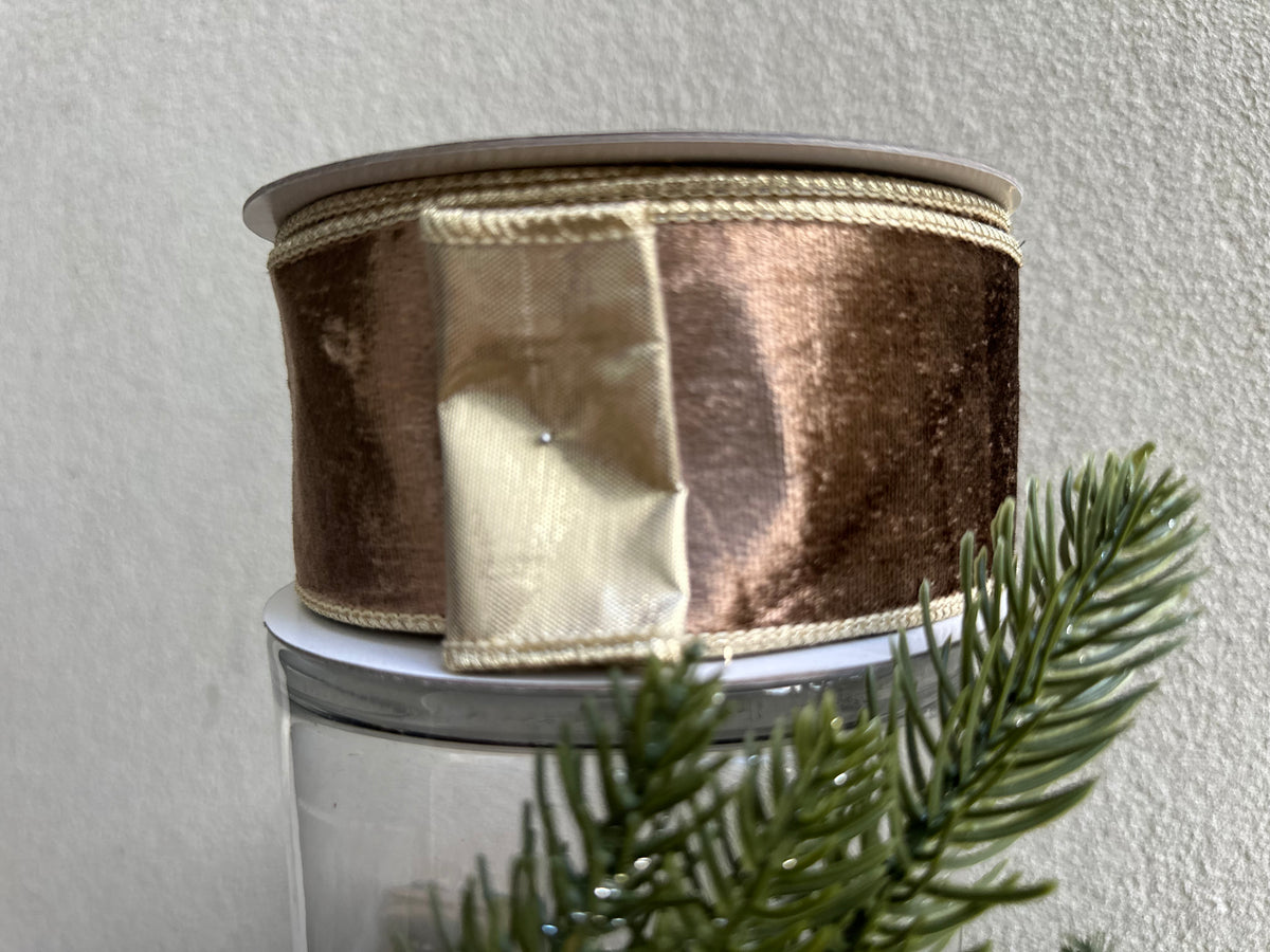 Taupe Velvet with Champagne Trim 2.5 inch - 10 yards