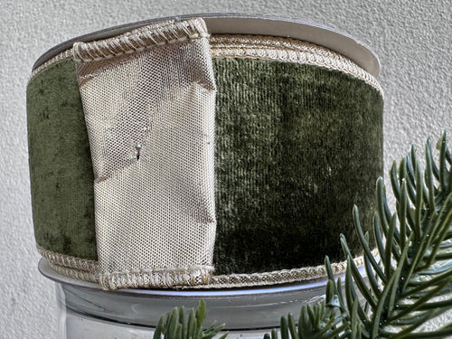 Dark Green Velvet with Champagne Trim 2.5inch - 10 yards