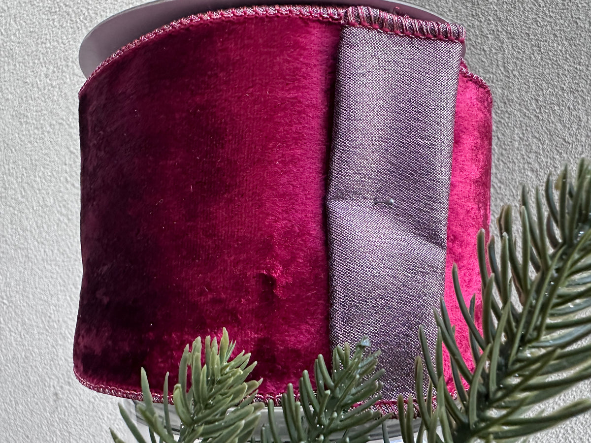 Velvet Metallic Dupion Fused Burgundy 4inch -10 yard
