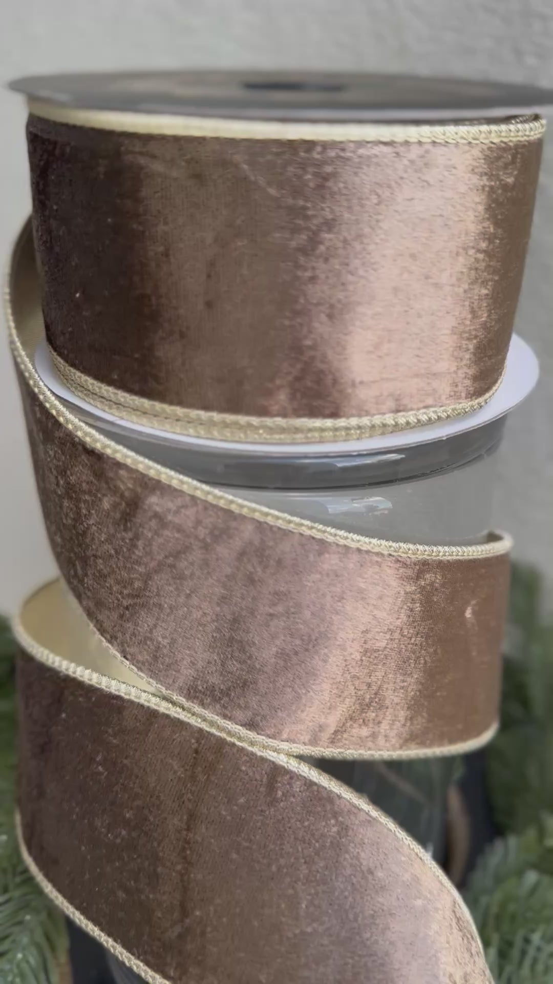 Taupe Velvet with Champagne Trim 2.5 inch - 10 yards