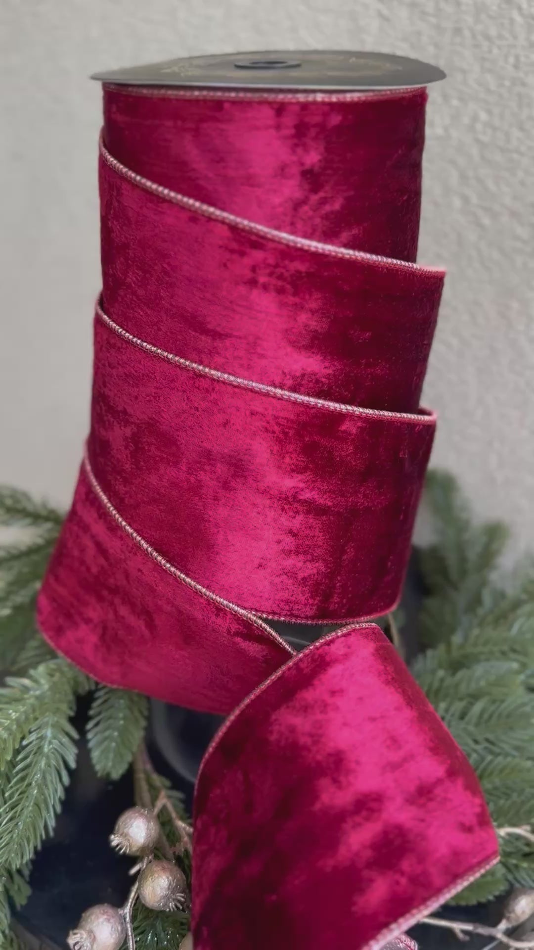 Velvet Metallic Dupion Fused Burgundy 4inch -10 yard