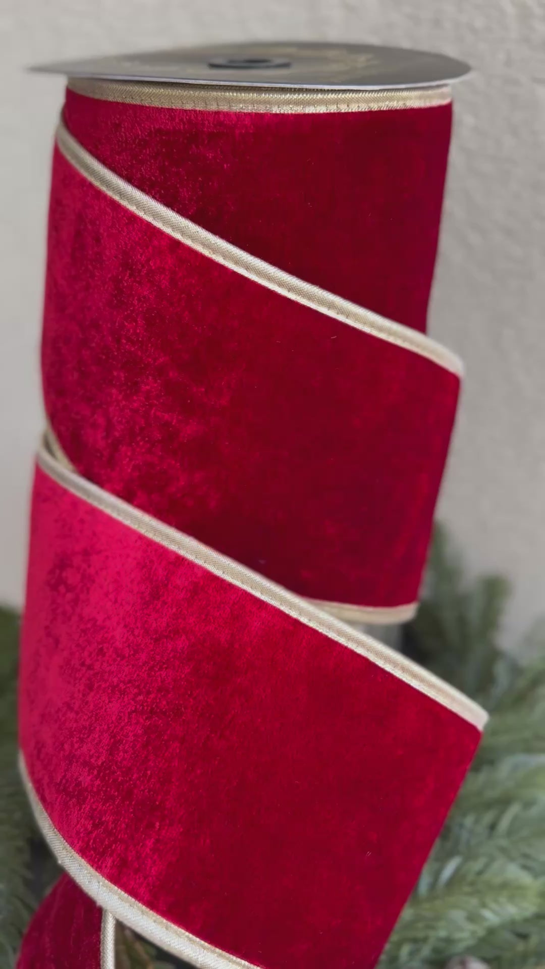 Red Velvet DBL Fused Metallic Dupion Gold 4 inch- 10 yards