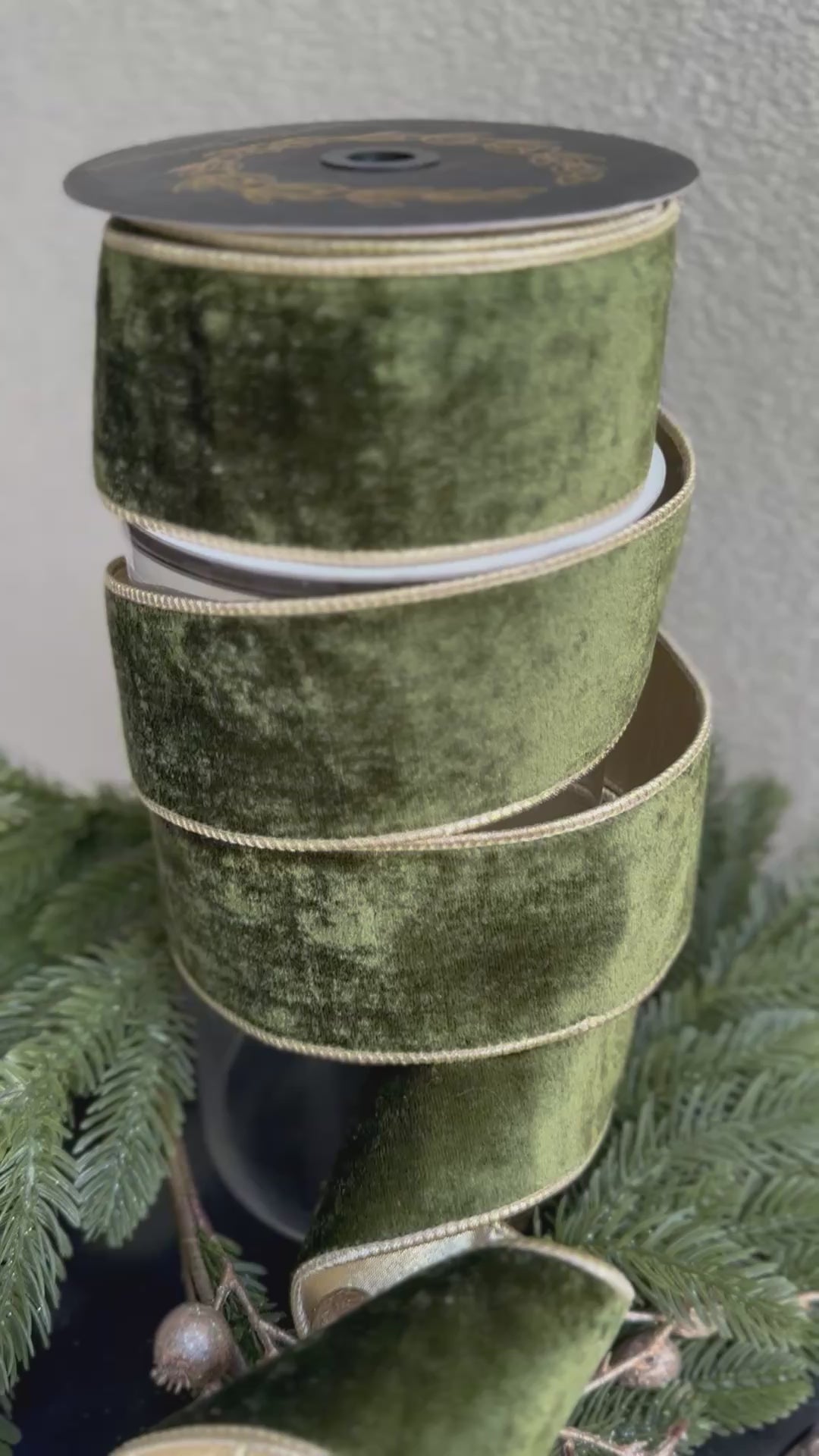 Dark Green Velvet with Champagne Trim 2.5inch - 10 yards